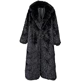 Vickstco Fluffy Faux Fur Overcoat,Warm Outwear Parka Long Coat with Sleeves