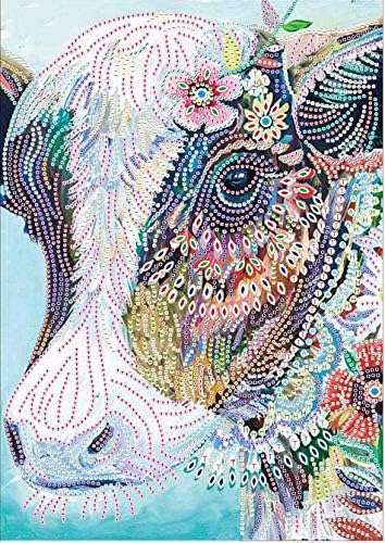DIY 5D Diamond Painting by Number Kits, Crystal Rhinestone Diamond Embroidery Paintings Pictures Arts Craft for Home Wall Decor, Colorful Cow 11.8x15.8in