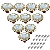 Mosong 10pcs Glass Clear Cabinet Knob Drawer Pull Handle Kitchen Door Wardrobe Hardware Used for Cabinet, Drawer, Chest, Bin, Dresser, Cupboard, Etc (Re (Clear-Flat-Gold)