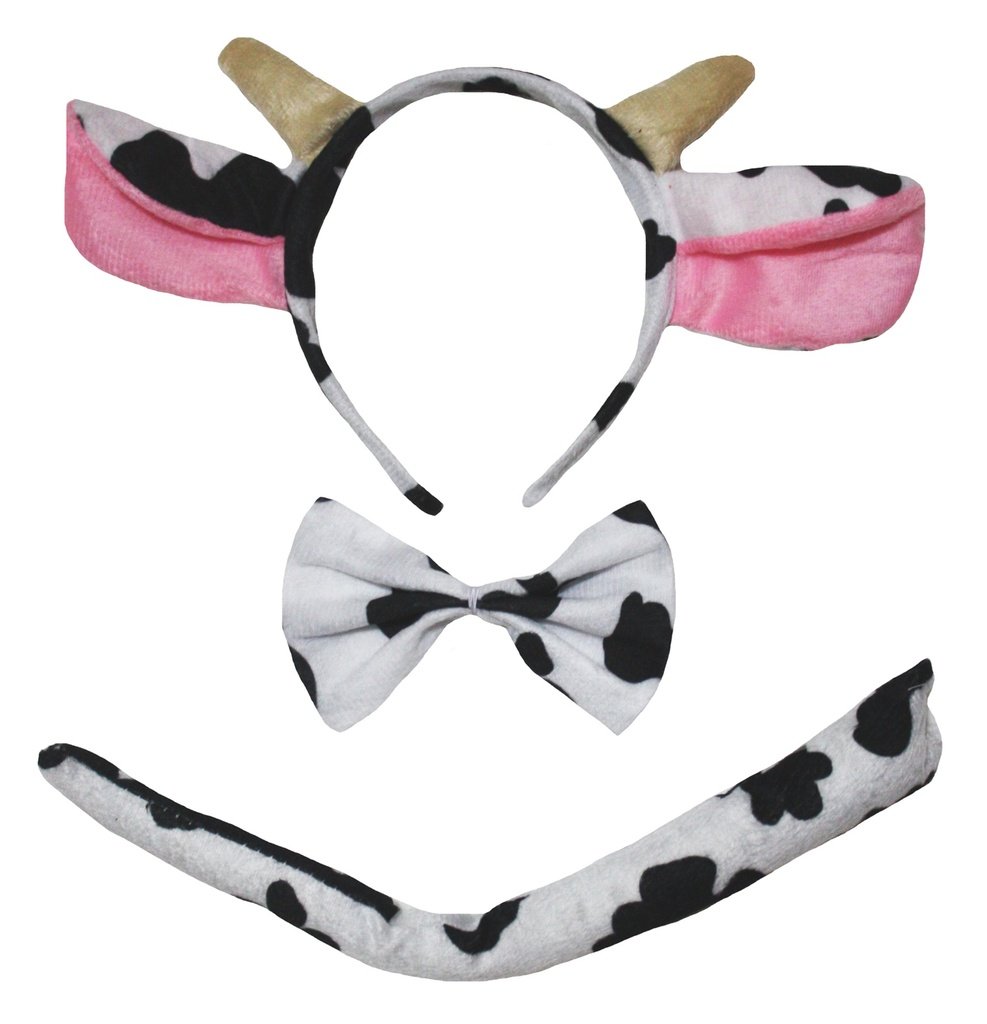 Petitebelle Dairy Cow Headband Bowtie Tail 3pc Costume (One Size)
