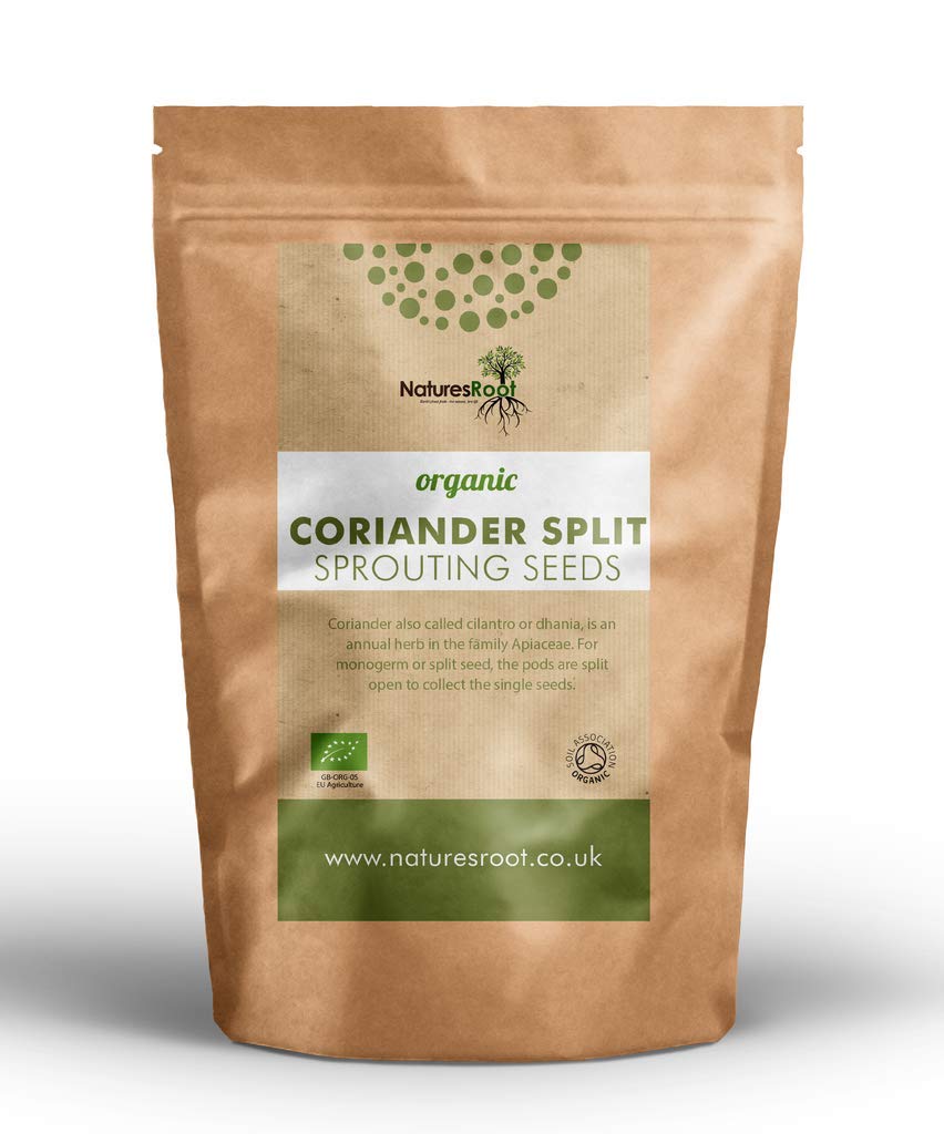Nature’s Root Organic Split Coriander Seeds 250g - Home Sprouting Seeds | Micro-Greens | Certified Organic | Cilantro Seeds | Coriander Sprouts