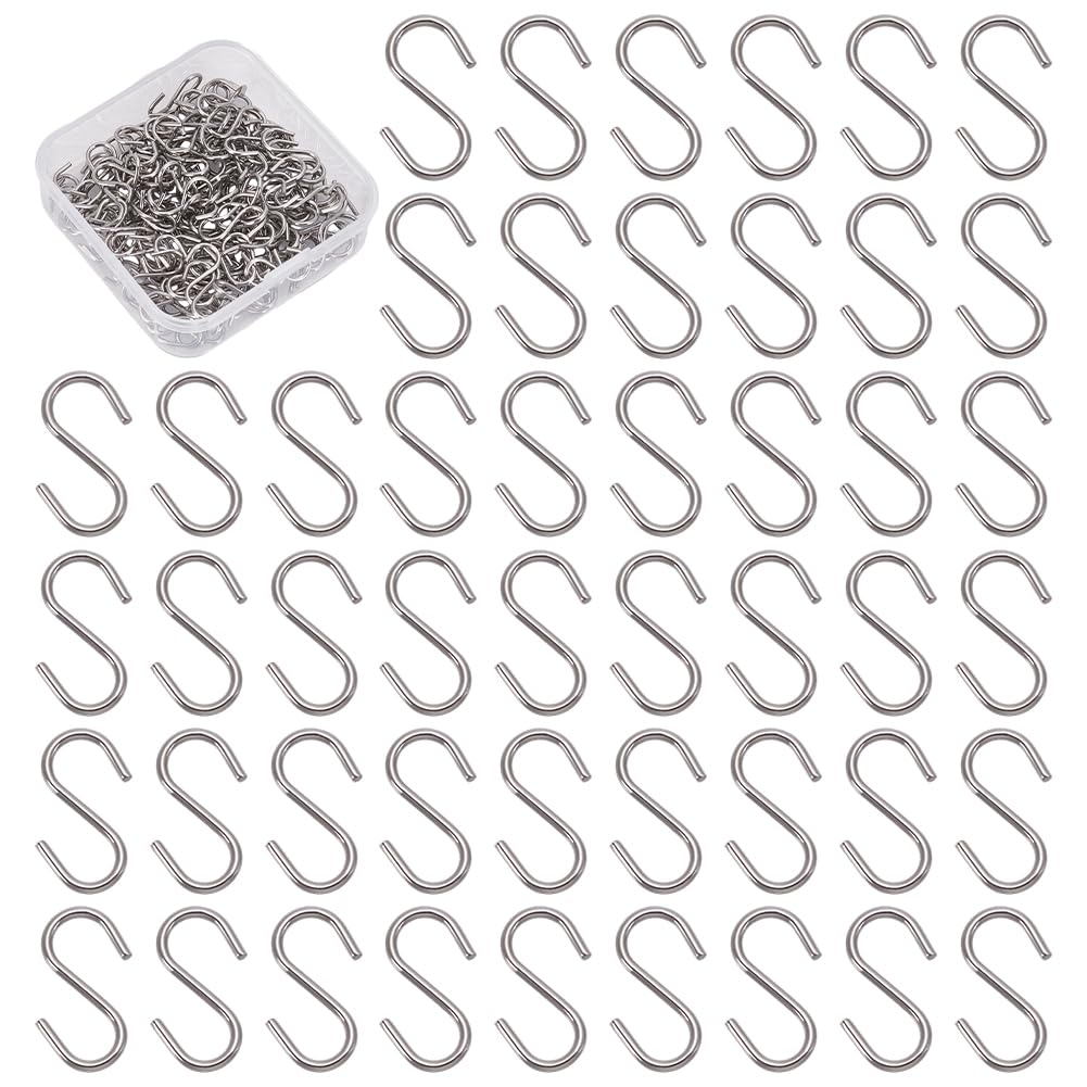 PandaHall Elite 150 pcs 304 Stainless Steel Mini S Hooks Connectors Hanging Hook Findings For DIY Crafts, Stainless Steel Color, 14x5x1mm