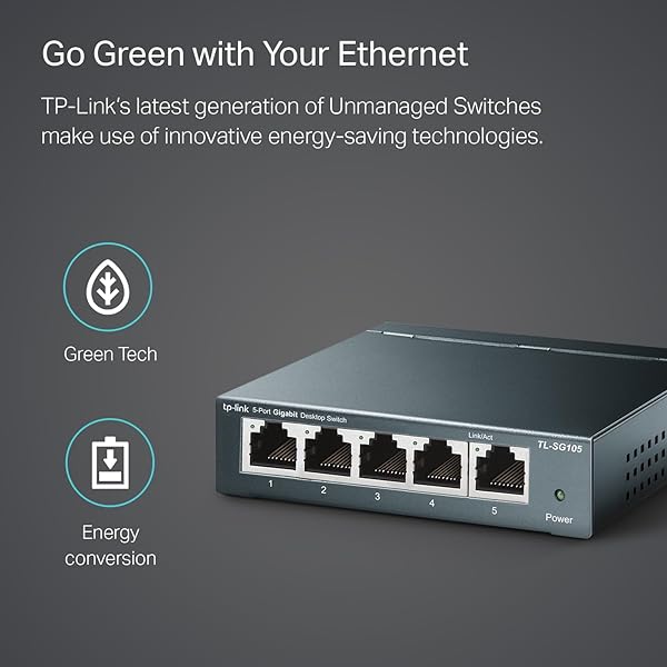 TP-LINK TL-SG105, 5 PORT GIGABIT UNMANAGED ETHERNET SWITCH, NETWORK HUB, ETHERNET SPLITTER, PLUG & PLAY, FANLESS METAL DESIGN, SHIELDED PORTS, TRAFFIC OPTIMIZATION,NAVY BLUE