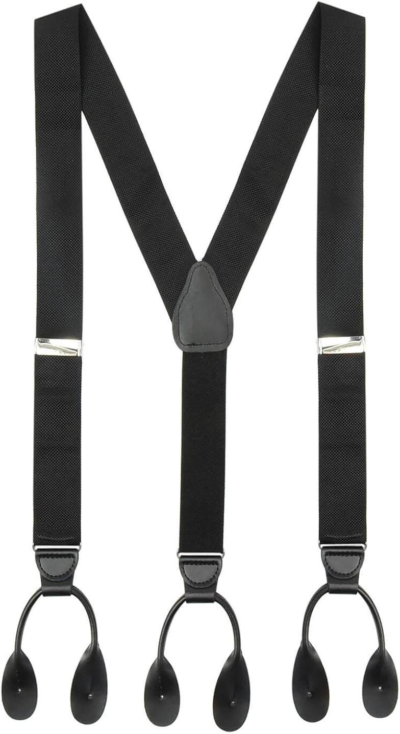 Suspender for Men MADE IN USA YBack Genuine Leather Trimmed Button