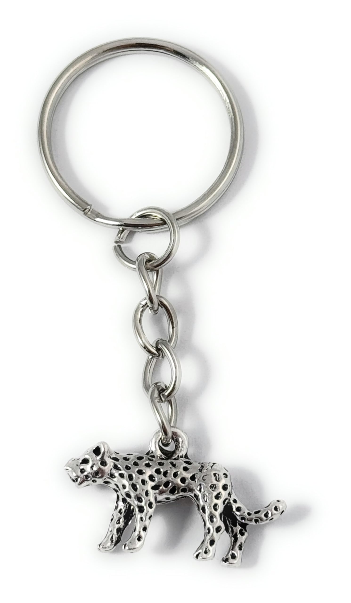 FizzyButton Gifts Leopard Charm Keyring Key Ring with Silver Tone Keychain