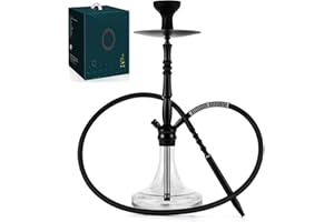AFOOSOO Glass Complete Hookah Set with Everything - Stainless Steel Hookah Down Stem with Diffuser Washable Silicone Hose Rubber Shisha Bowl Metal Charcoal Holder Tongs Accessories for Better Smoking