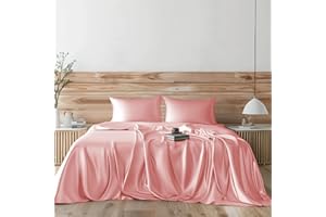 Candoury Satin Sheets Bed Set 4 Pcs, King Size Silky Bedding Set, Soft and Durable Pillowcase, Flat Sheet and Fitted Sheet, H