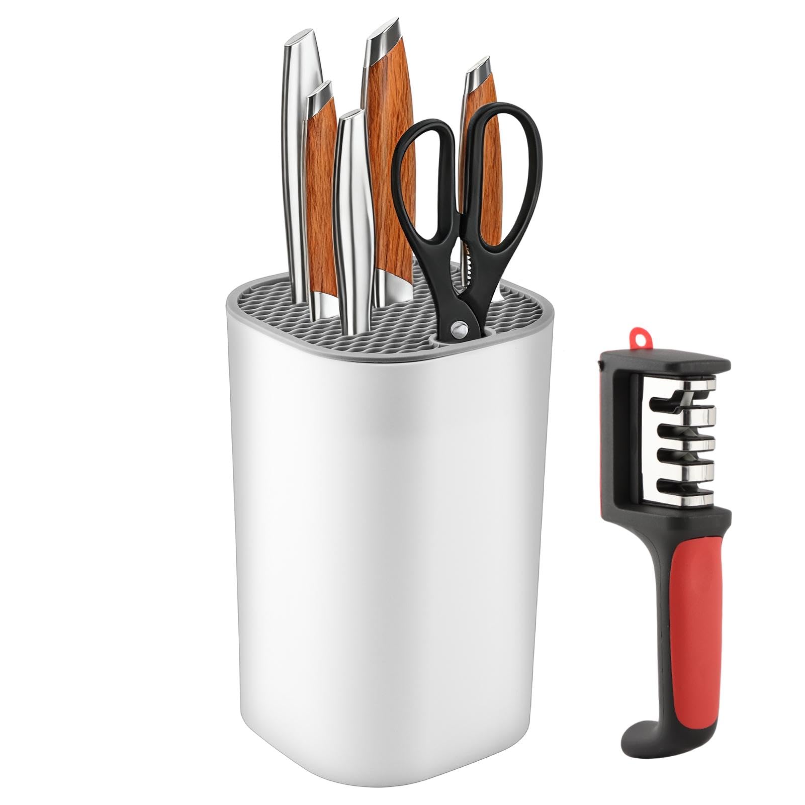 Photo 1 of 1 Kitchen Knife Block with 1 knife sharpener, Kni-fe Block without Knives, Large Volume Detachable Kni-fe Holder with Scissors Slot, Easy to Clean(COLOR:as shown)