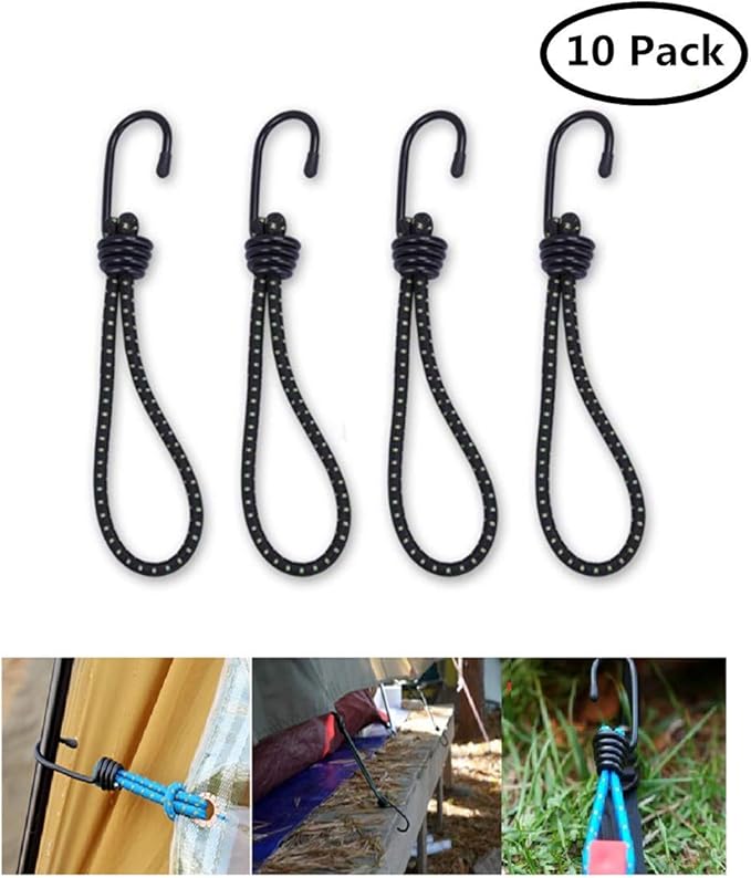 Bungee Cord with Hooks Heavy Duty Set by Garloy,10 Pcs 8 Inch Durable