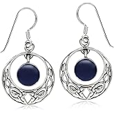 Silvershake Created or Natural Stone 925 Sterling Silver Celtic Knot Circle Inlay Dangle Hook Earrings Jewelry for Women