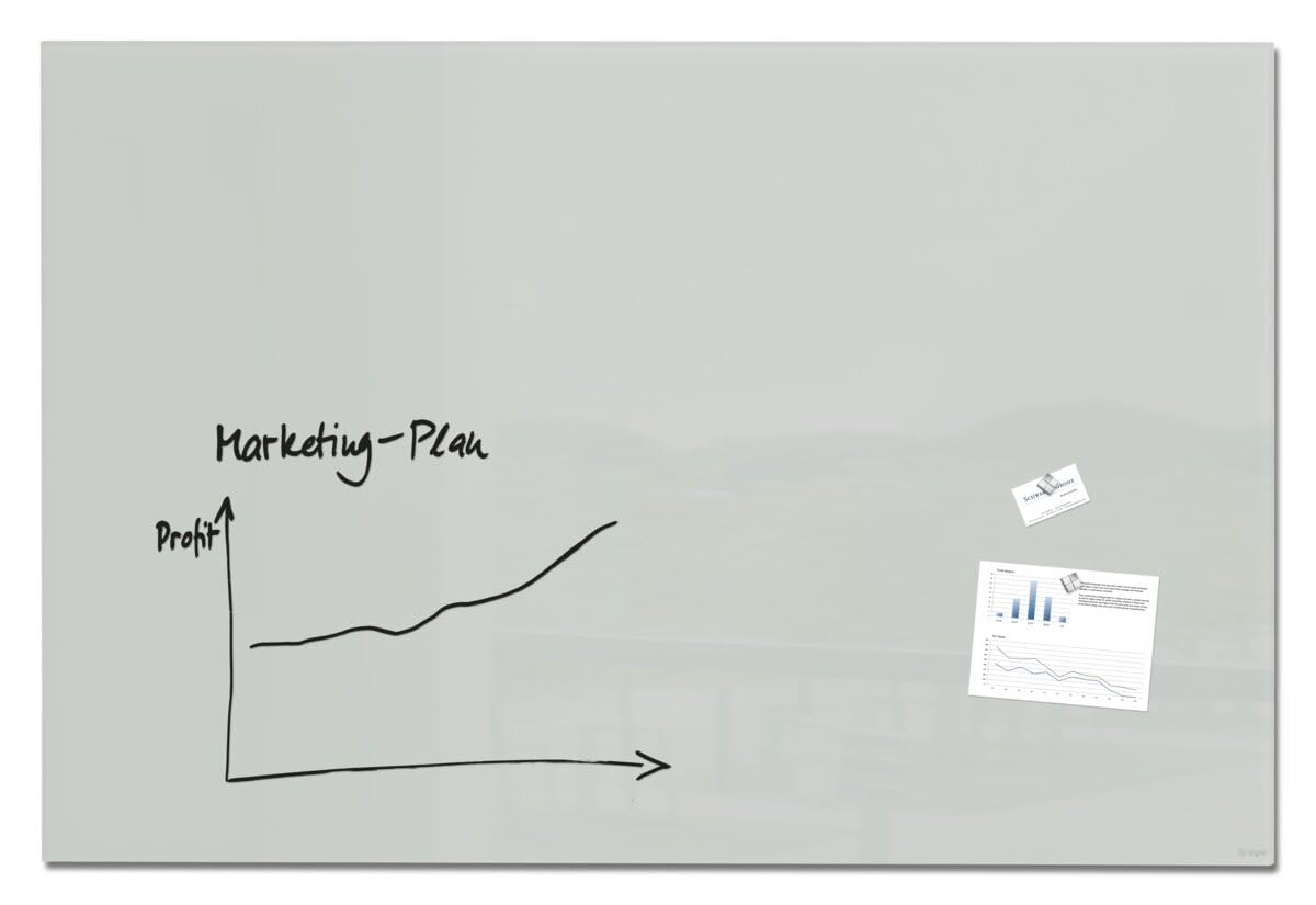 SIGEL GL221 Premium Glass magnetic Board, glossy surface, 150 x 100 cm, easy mounting, Grey - Artverum