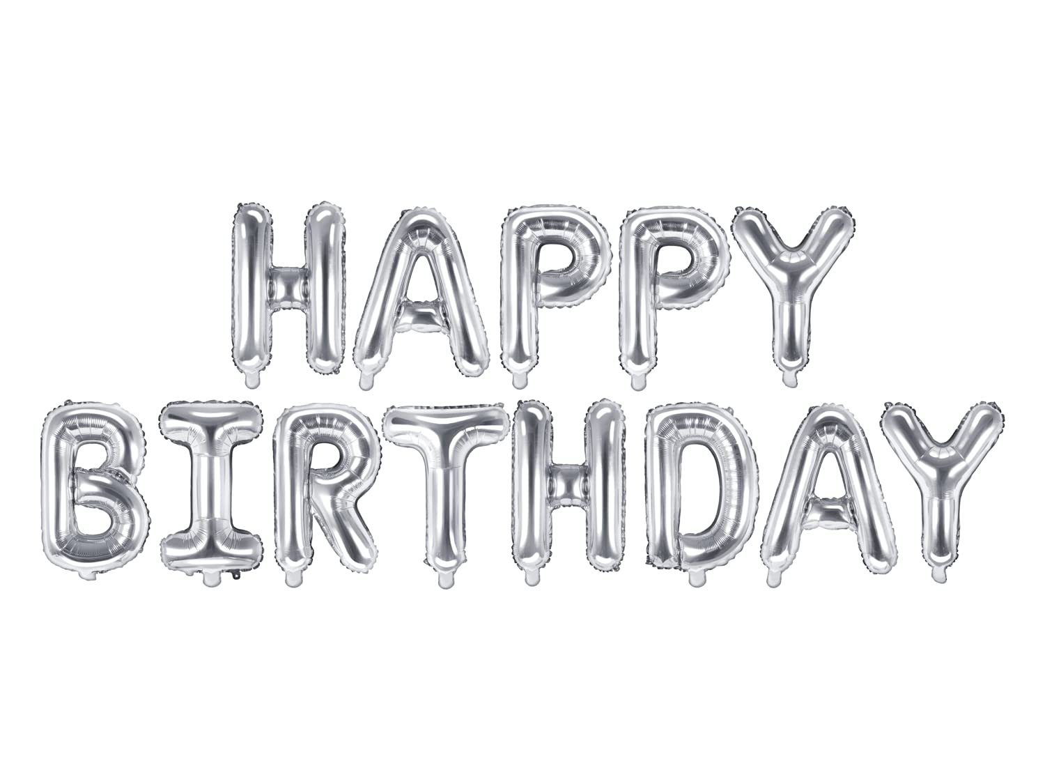 PartyDeco - Set Balloons Mylar Letters for Lettering Happy Birthday 35 cm Silver, Color, FB6M-018