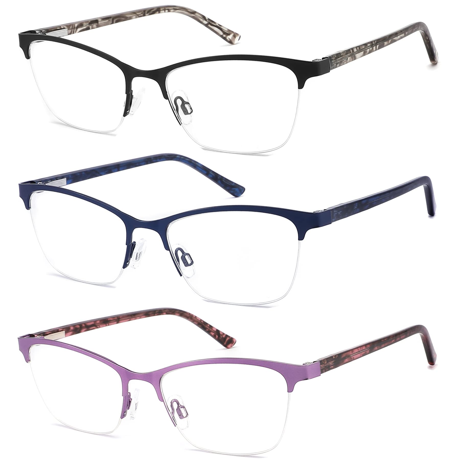 Photo 1 of HOTJOJO 3 Pack Reading Glasses for Women, Metal Half Frame Blue Light Blocking Computer Readers, Filter UV Ray/Glare/blue ray Women’s Eyeglasses with Pouches (125 Magnification Strength)