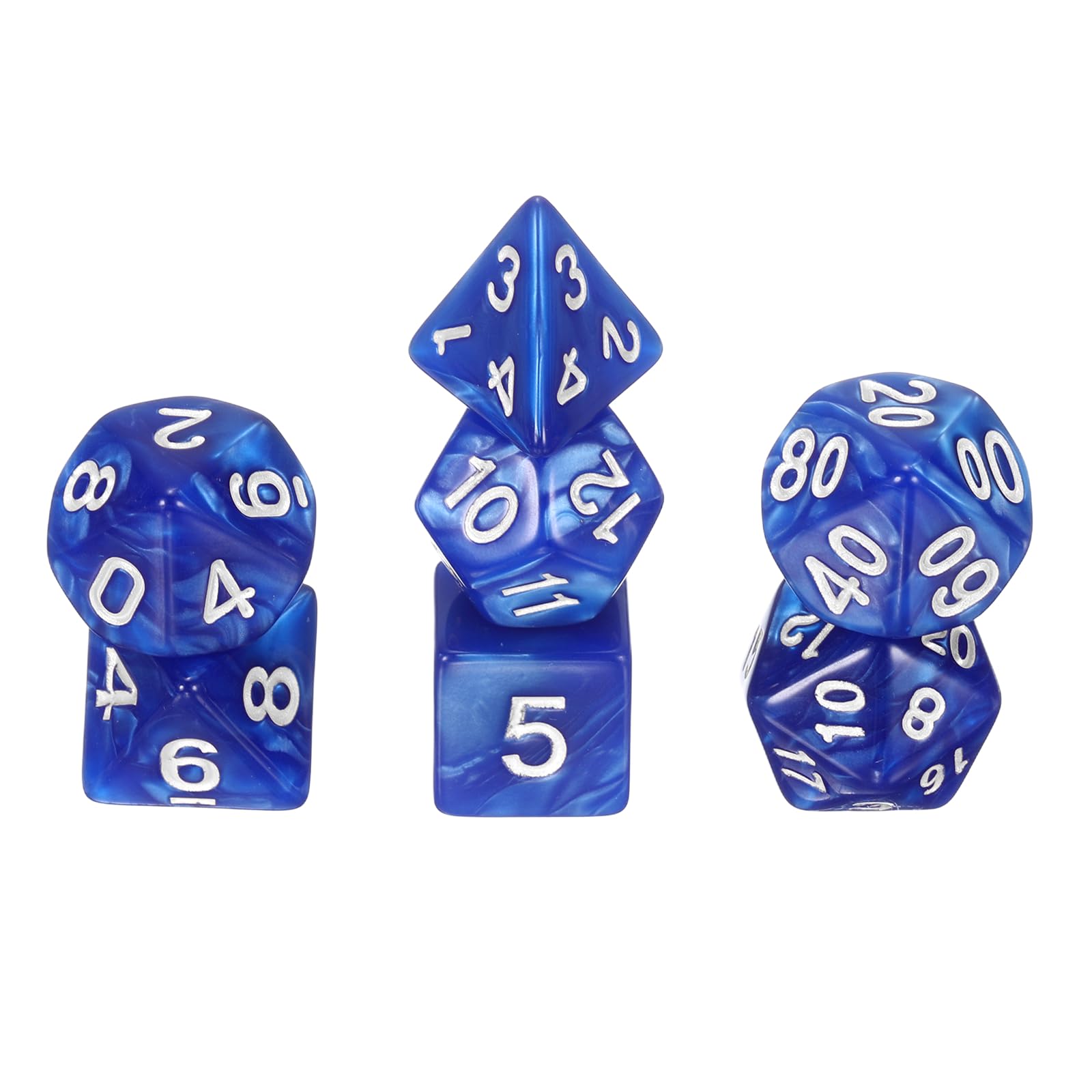 sourcing map Polyhedral Dice Set, 7 Pcs Acrylic Dice for Role Playing Table Games Tabletop Gaming Accessories, Pearl Pattern Blue