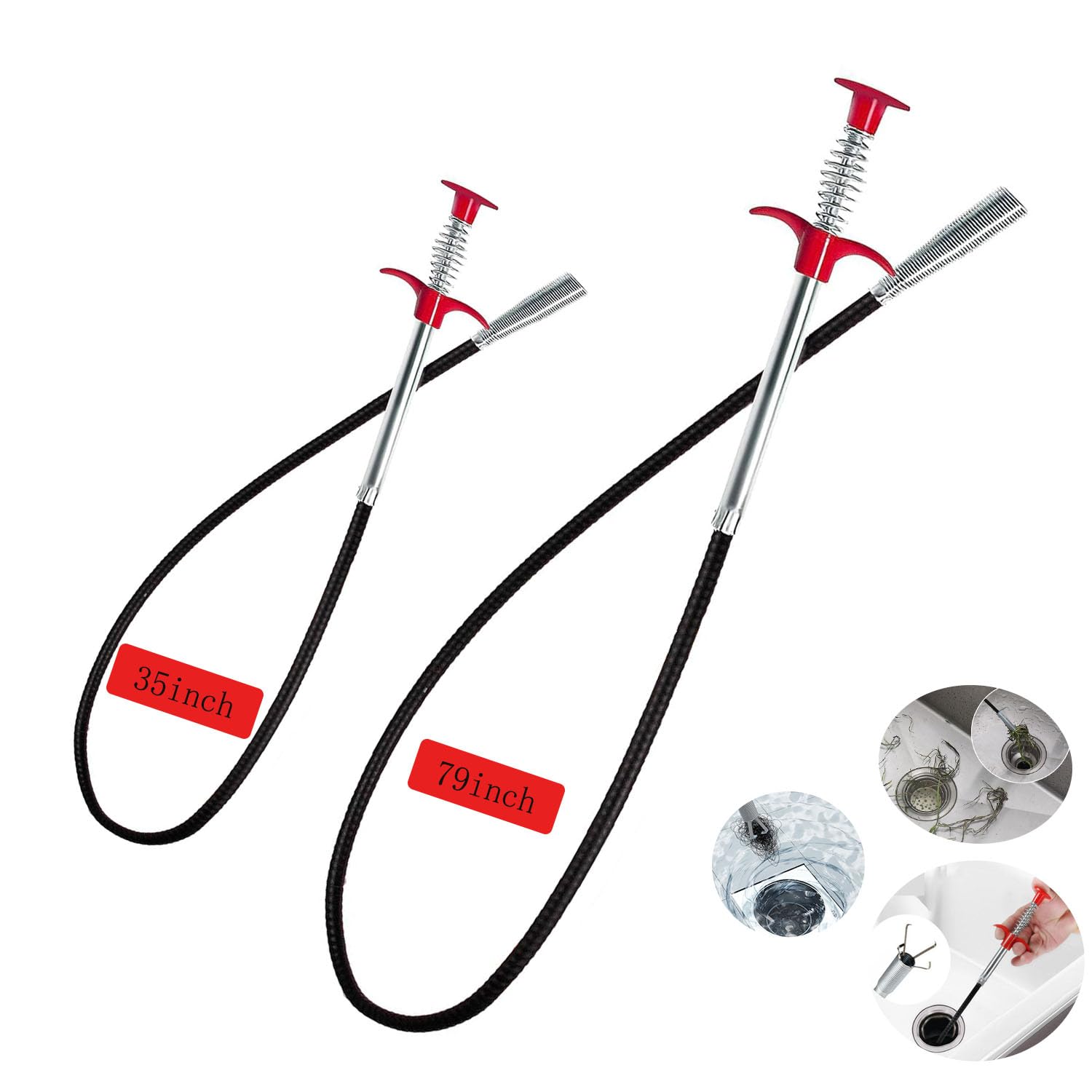 Photo 1 of 2-Pack Drain Snake & Clog Remover Tool (35'' & 79'') - Gutter Cleaning Tools Flexible Plumbing Auger Tool with Hair Grabber Claw for Shower, Sink, Toilet, Bathtub, Kitchen Pipe Cleaning