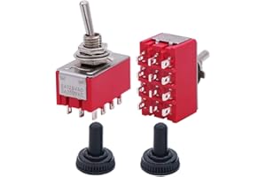 Twidec/2Pcs Mini Toggle Switch 4PDT 2 Position 12 Pins ON/ON Miniature Toggle Switch AC 6A/125V 2A/250V Car Boat Switches with Waterproof Cap MTS-402-MZ