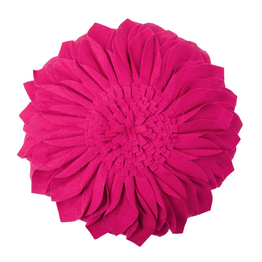 JWH 3D Sunflower Accent Pillow Hand Craft Round Cushion Decorative Pillowcase with Pillow Insert Home Sofa Bed Living Room Decor Gift 14 Inch / 35 cm Wool Rose Red