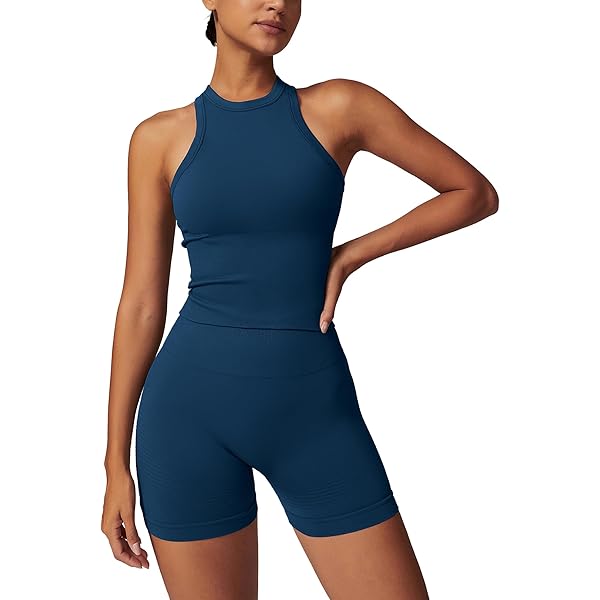 Conjuntos De Entrenamiento Para Mujer, 2 Piezas, Sin Costuras, Acanalado, Playera Sin Mangas, Brasier Deportivo, Cintura Alta, Pantalones Cortos, Gimnasio, Yoga, Ejercicio, Gris-oscuro, M