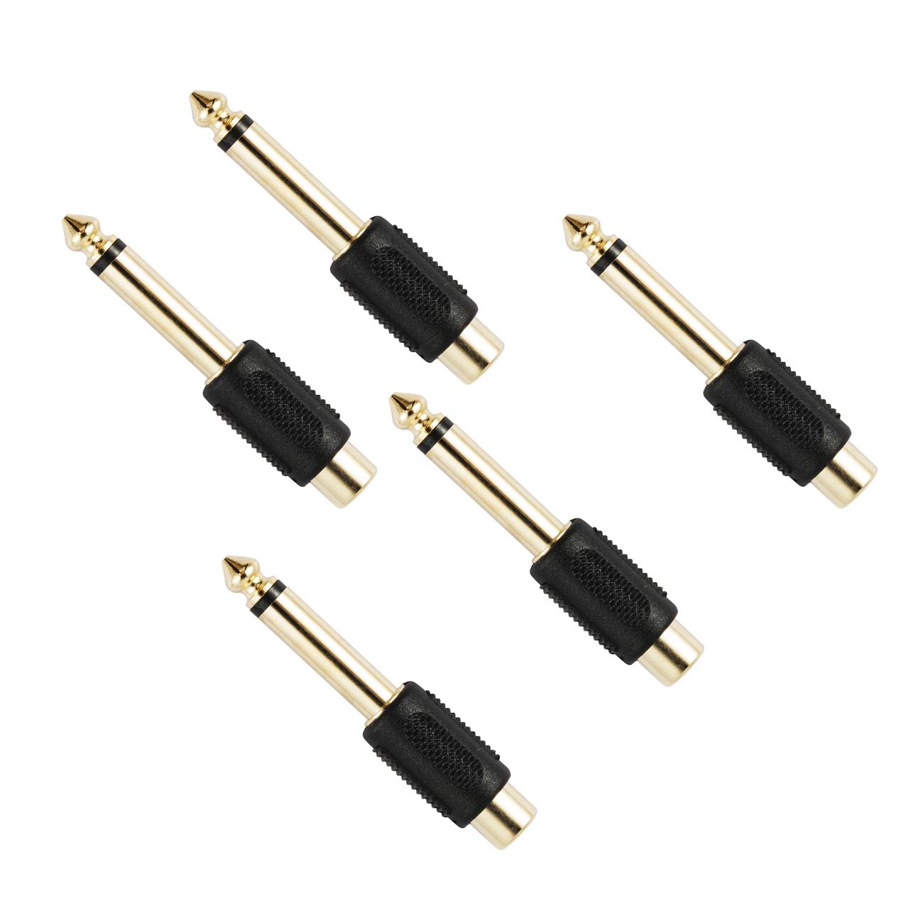 5 x 6.35mm Mono Jack to RCA Phono Plug Adapter - Gold