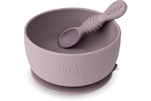 Simka Rose Baby Bowl and Spoon Set, Baby Bowls Suction for Toddler, BPA-Free Silicone Bowls Baby, Baby Bowl and Spoon Dishwasher and Microwave Safe Baby Feeding Supplies (Lilac)