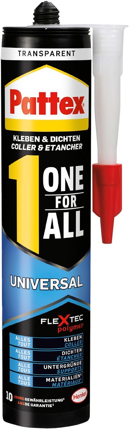 Pattex One for All Universal, Montagekleber & Fugendichtmasse für innen & außen, starker Kleber mit Temperatur-, UV-, Witterungs- & Wasserbeständigkeit, 1x310g Kartusche