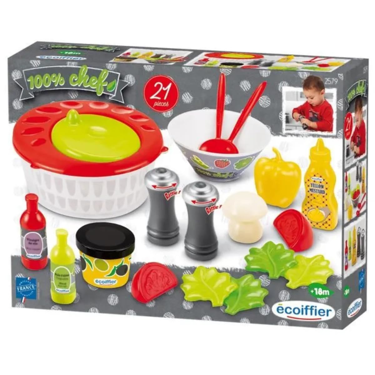 Ecoiffier Jouets 2579 Salad Spinner + Vegetables with Accessories from 18 Months