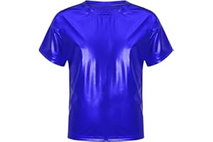 Kaerm Kids Boys Girls Shiny Metallic Hip Hop Dance T-Shirt Short Sleeve Round Neck Modern Jazz Party Performance Tops
