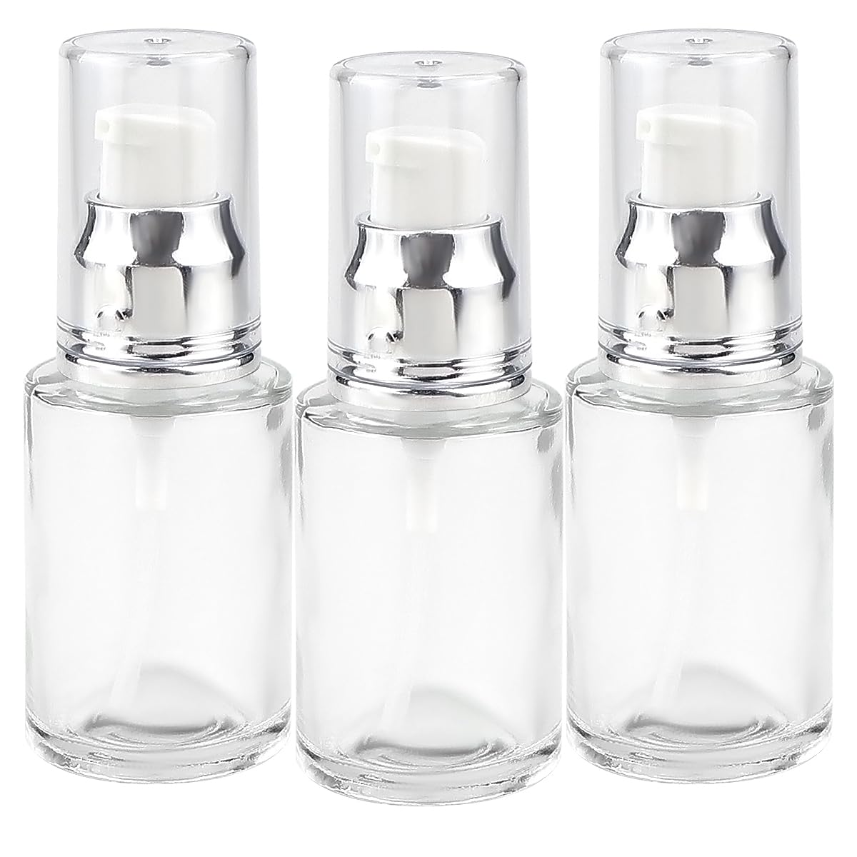 LNQ LUNIQI Cosmetic Pump Bottle Glass, Pack of 3 Empty Travel Bottles Pump Lotion Pump Bottle 30 ml Refillable Pump Dispenser Bottles for Cosmetics Lotion Oil