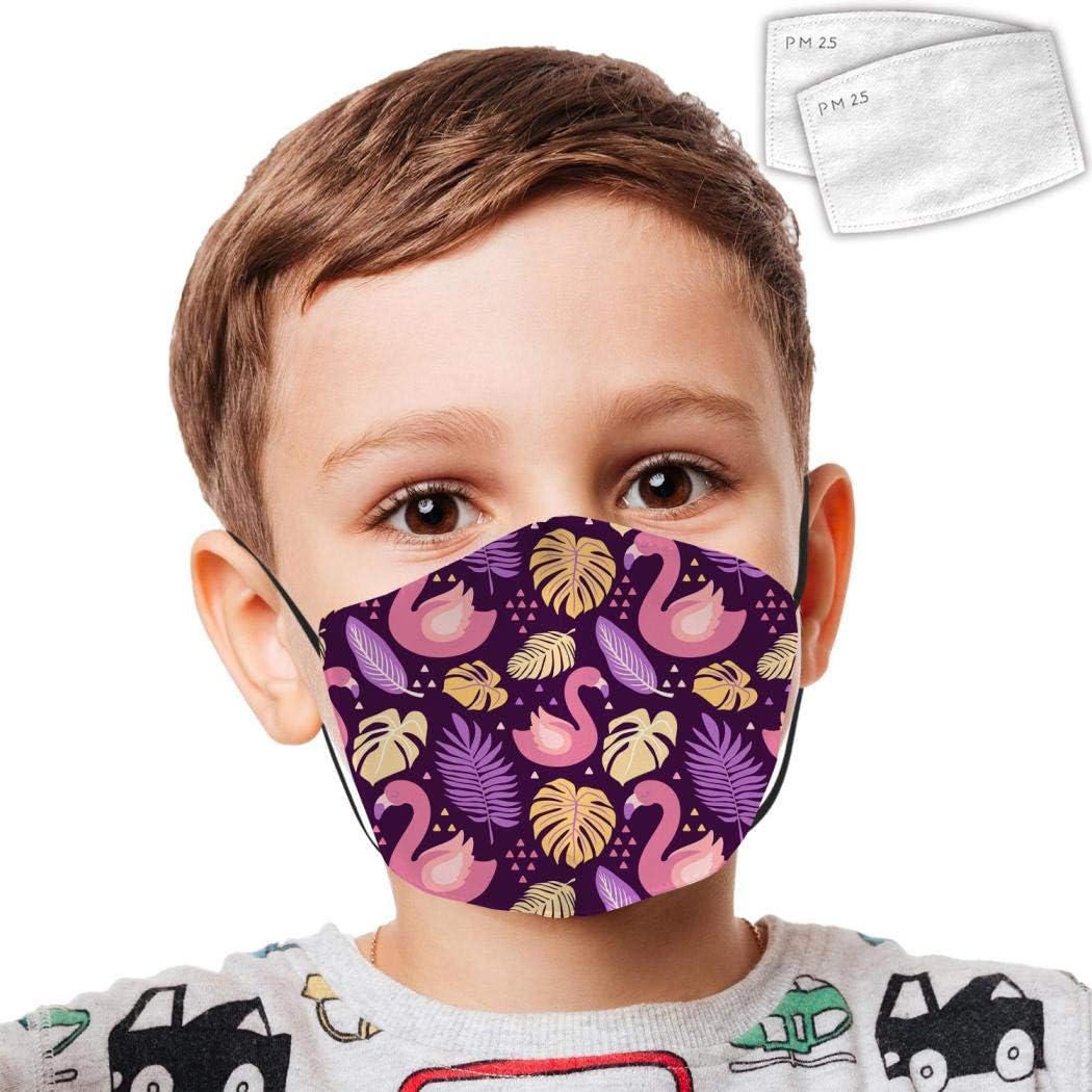 ZHANGXM Colorful Cartoon Flamingo Kids Boys Girls Windproof Mouth Guard Replaceable Filter Activated Carbon Dust Cover with 2 PCS Filters