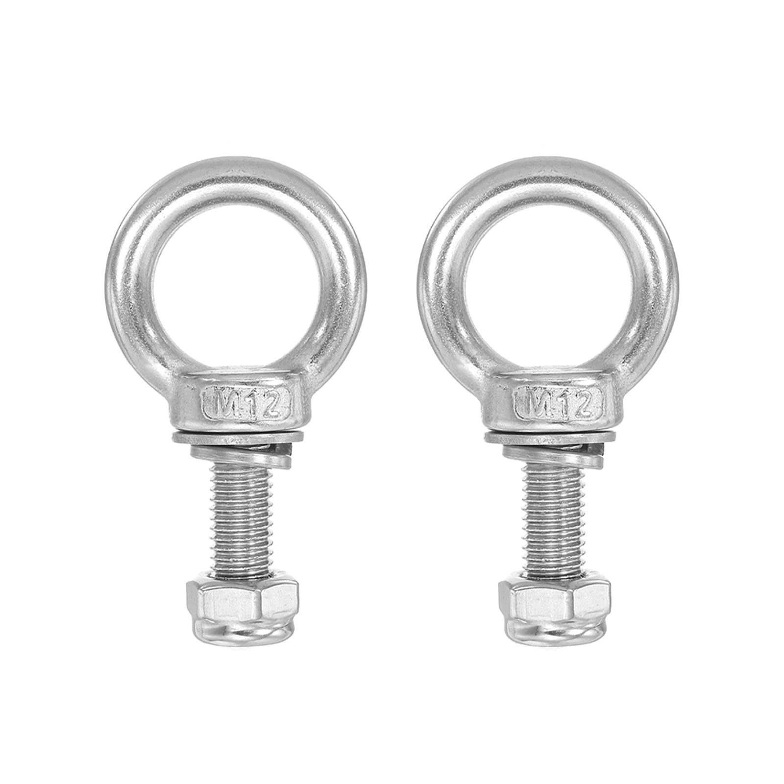 PATIKIL Lifting Shoulder Eye Bolts, M12x30 304 Stainless Steel Male Thread with Hex Screw Nut Gasket Flat Washer for Hanging Securing Chain Wire Rope, 2 Sets