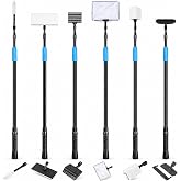 AquaMiracle 6 in 1 Aquarium Cleaning Tool Kit Fish Tank Cleaning Kit for 20-160 Gallon Tank with Telescopic Long Handle, Algae Scraper, Scrubber Pads, Tube Cleaner, Fish net, Gravel Rake