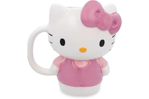 SILVER BUFFALO Sanrio Hello Kitty 3D Sculpted Ceramic Mug | BPA-Free Coffee Cup For Espresso, Caffeine, Cocoa