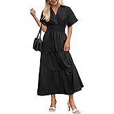 BTFBM Wedding Guest Dresses for Women Beach Fashion Casual Short Sleeve V Neck Solid Spring Summer Boho Maxi Dress