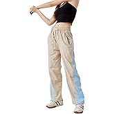 Shebote Womens Parachute Pants Color Block Wide Leg Baggy Trousers Y2K Elastic Waist Jogger Sweatpants Track Pants