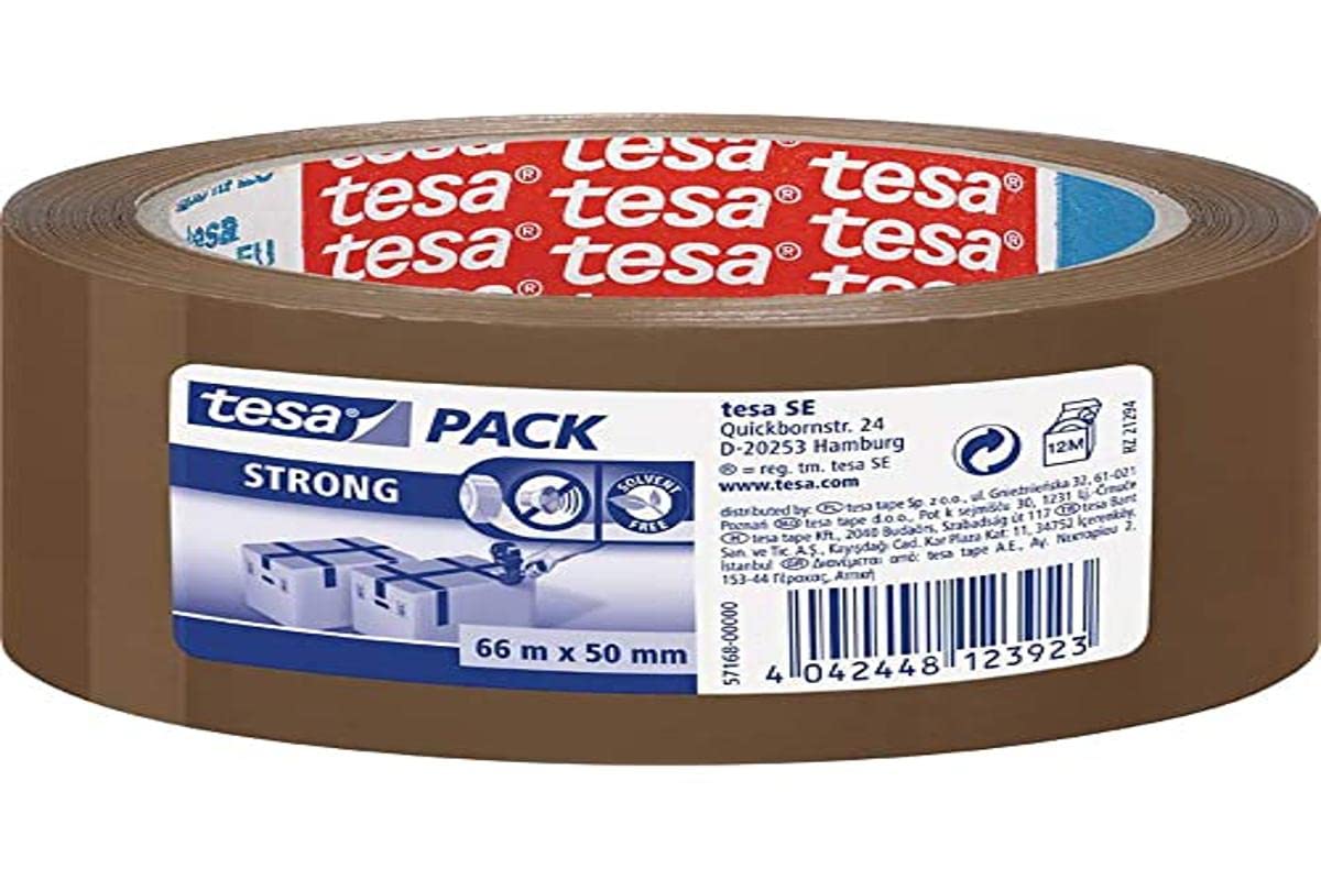 tesa UK pack Packing Tape, Strong Packaging Tape for Medium to Heavy Parcels and Boxes, 66 m x 50 mm - Brown