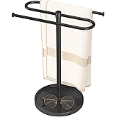 Towel Holder Stand, Stainless Steel Hand Towel Holder Rack for Bathroom Countertop, S-Shape Free Standing Towel Bar Holds 2 Towels for Kitchen Countertop, Black