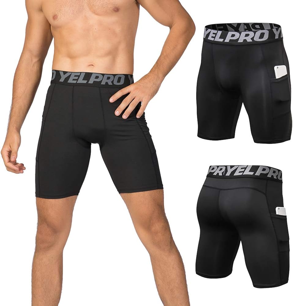 Lixada Men's Compression Shorts Pants Sports Baselayer Tights Active Workout Underwear Leggings with Pockets : Clothing