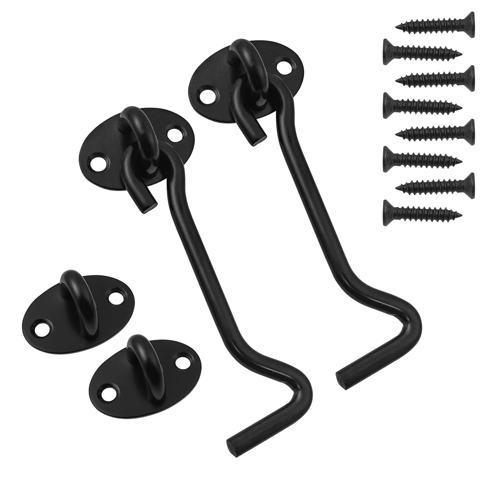 BuxiuGK 2 Piece Cabin Hook Eye Door Latch Stainless Steel 4 Inch/ 100mm with 8 Mounting Screws for Shed Doors Cabinet Doors - Black