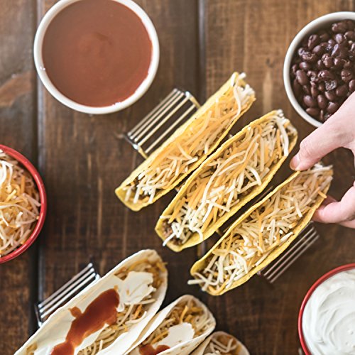 Stainless Steel Taco Holder Set: Holds Tortilla Up for Easy & No Mess Party Taco Plates - Taco Stand Shell Holder to Serve Street Tacos Rack & Heat Tortillas - Metal Taco Shell Mold & Serving Trays - Thumbnail 2