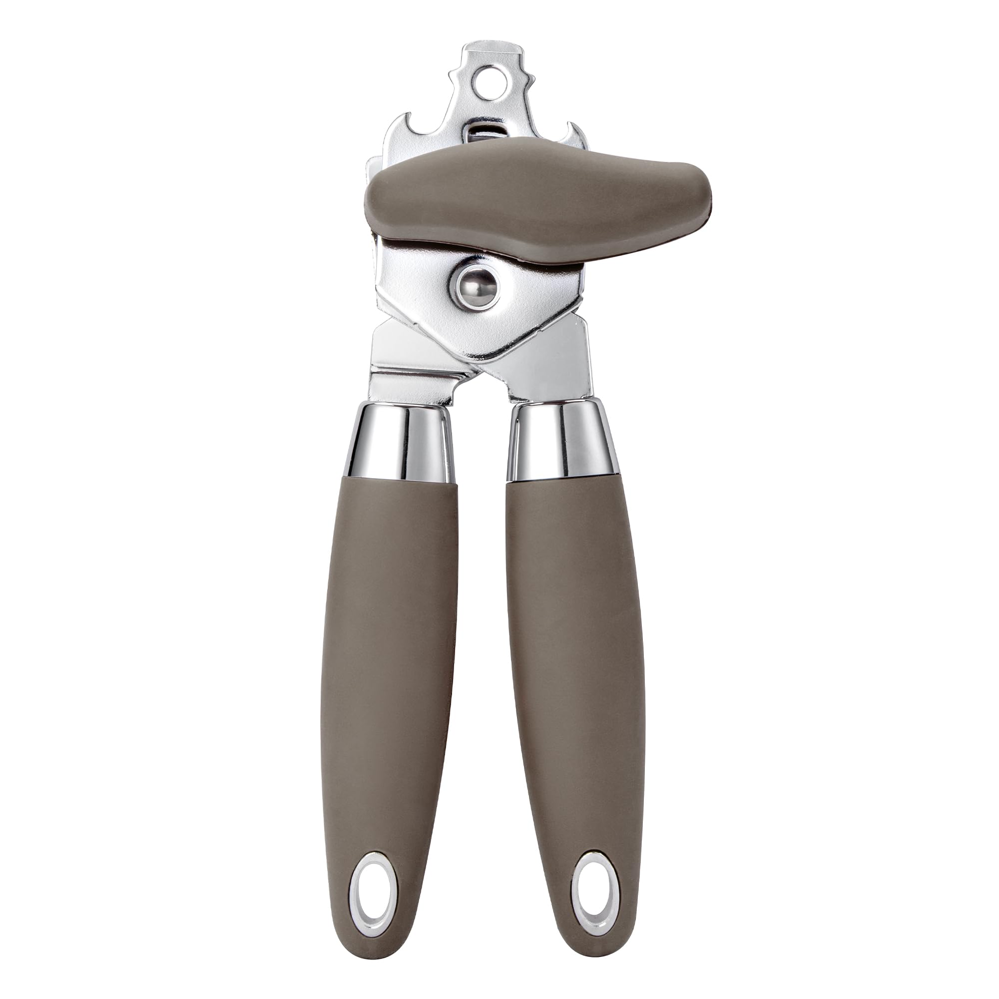 Can Opener Manual, TJ POP Heavy Duty Tin Opener for Arthritic Hands, UK Can Openers that Work with Stainless Steel Sharp Blade Smooth Edge Non-Slip Handles (Brown)