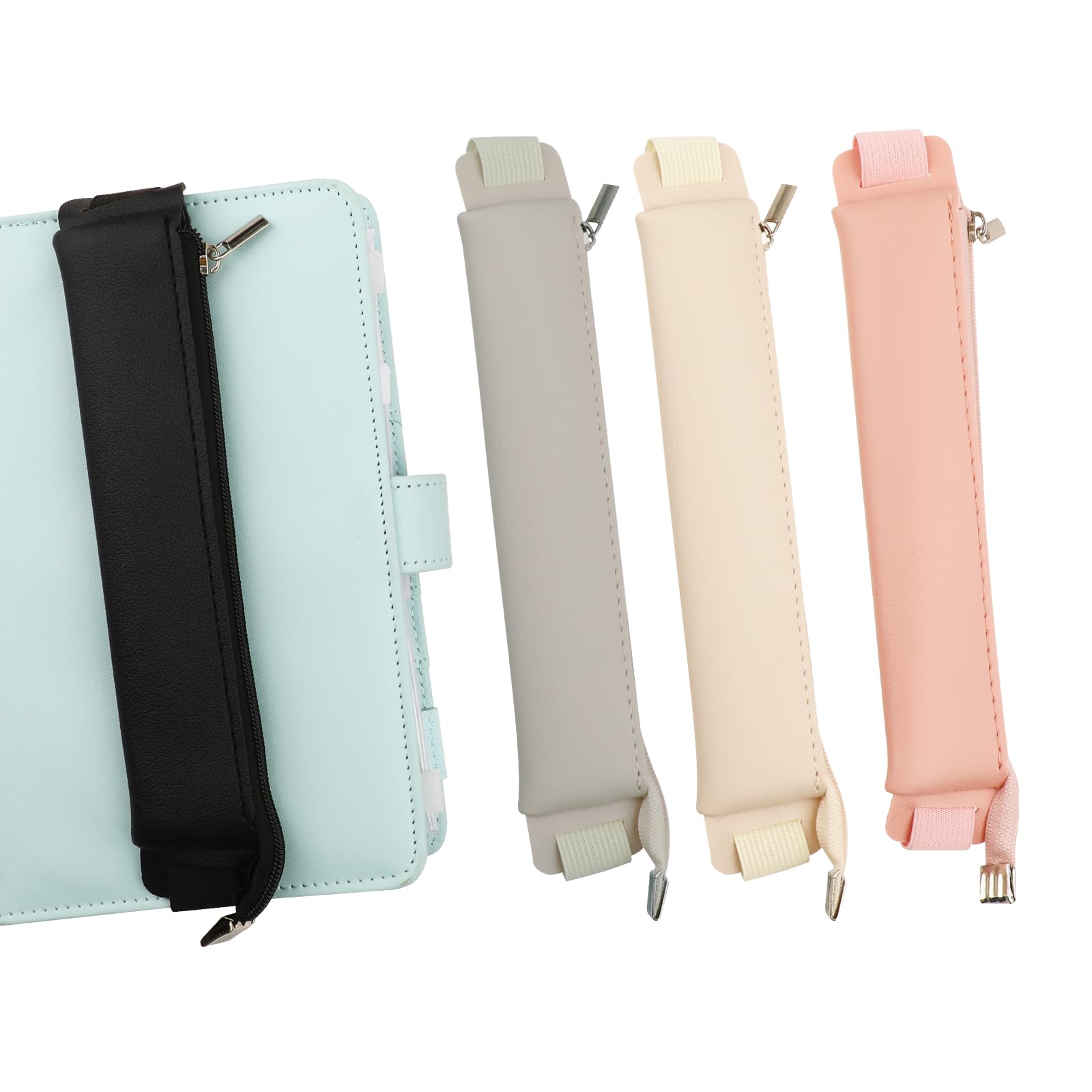 simarro 4pcs Adjustable Elastic Band Pen Holder, Detachable PU Leather Pen Sleeve Pouch Journal Pencil Holder for Notebook, Planners, Binders and Books (4 Colors)