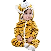 MICHLEY Unisex Baby Animal Costume Winter Autumn Flannel Hooded Romper Cosplay Jumpsuit