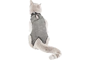 TORJOY Kitten Onesies,Cat Recovery Suit for Abdominal Wounds or Skin Diseases,After Surgery Wear Anti Licking Wounds,Breathable E-Collar Alternative for Cat Grey L