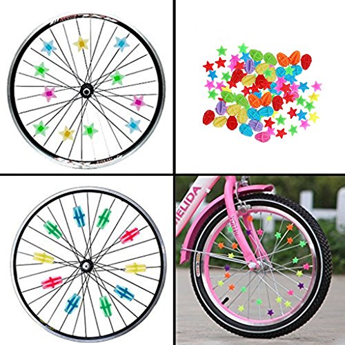 Kasmena 140pcs Assorted Colors Bike Bicycle Wheel Spokes Bead Plastic Clip Spoke Bead Derections