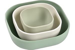 Beaba Silicone Mealtime Nesting Bowls, Baby Toddler Dinnerware Sets, Soft, Stackable and Unbreakable Set of 3 Bowls, Sage