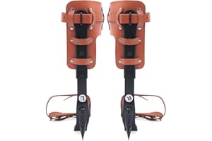 LIKARVA Tree Climbing Spikes Set, Alloy Steel Pole Climbing Spurs Tool Adjustable 2 Gears Climbing Set Cow Leather Straps with Non-Slip Pedal Steel Forging Tree Climbing Tool for Logging Fruit Picking