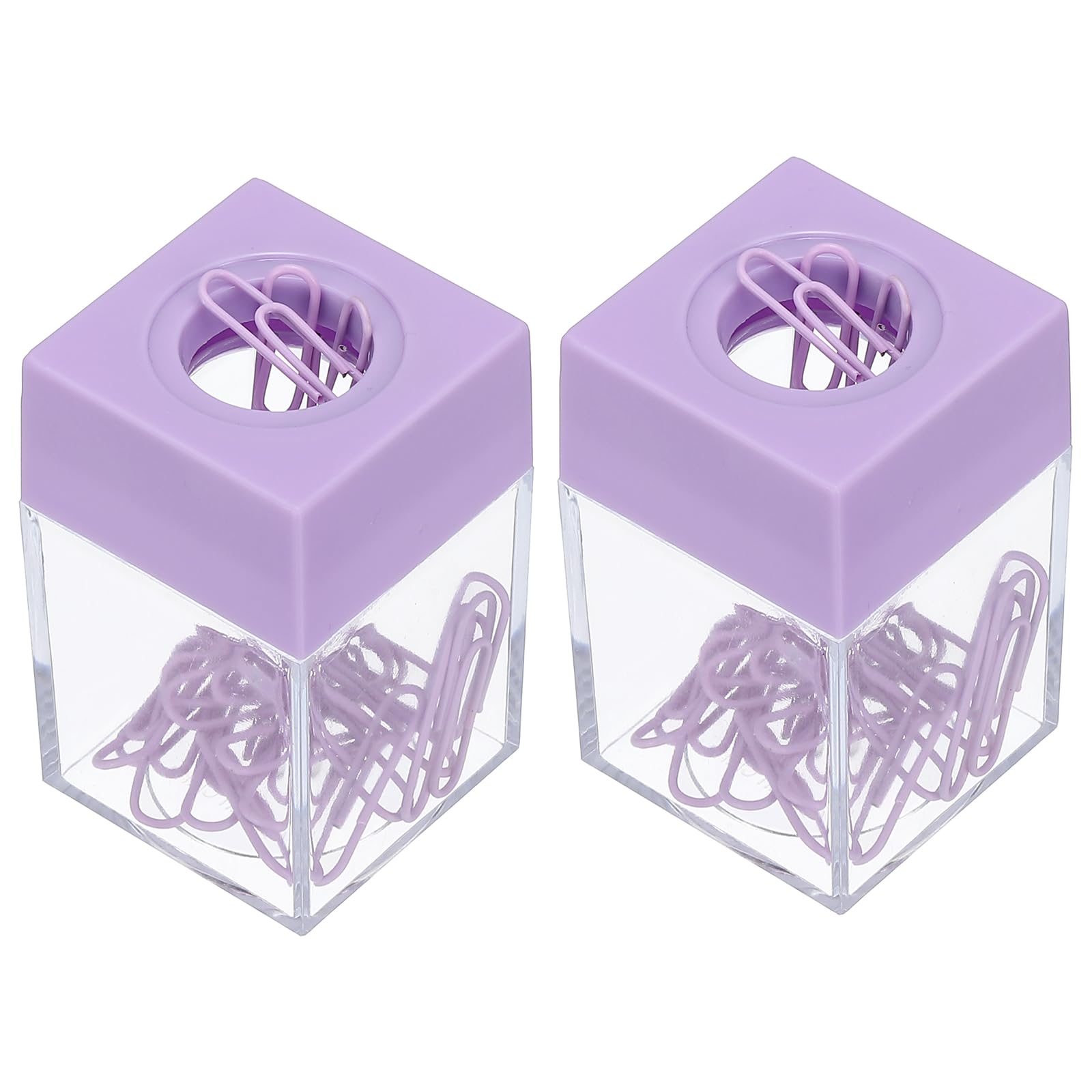 PATIKIL Magnetic Paper Clip Holder Dispenser, 2 Pcs Large Capacity Paper Clip Organizers with Magnetic Top for Desk Supplies, Office, Classroom, Home, Purple