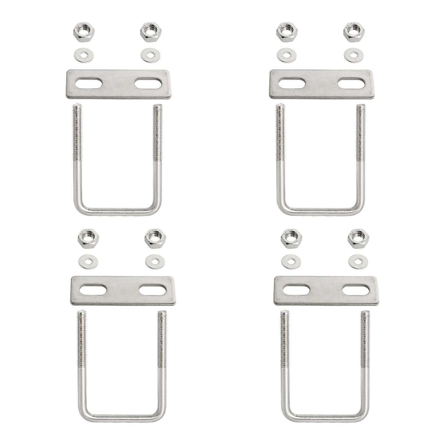 Aopin Square U-Bolt 2.17"(55mm) Inner Width U Bolts Brackets 304 Stainless Steel M8 with Nut, Plate, Washer for Car/RV/Trailer Bumper,4 Sets