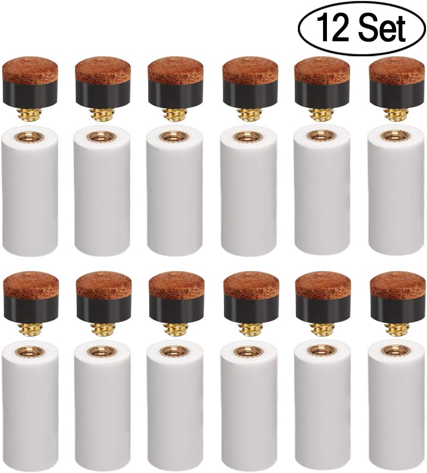 Kulannder 12MM Hard Billiard Cue Tips Brass Screw-on Replacement Tips with Pool Cue Stick Ferrules for Snooker Pool Cues (12 Sets Hard Brown Tip Set)