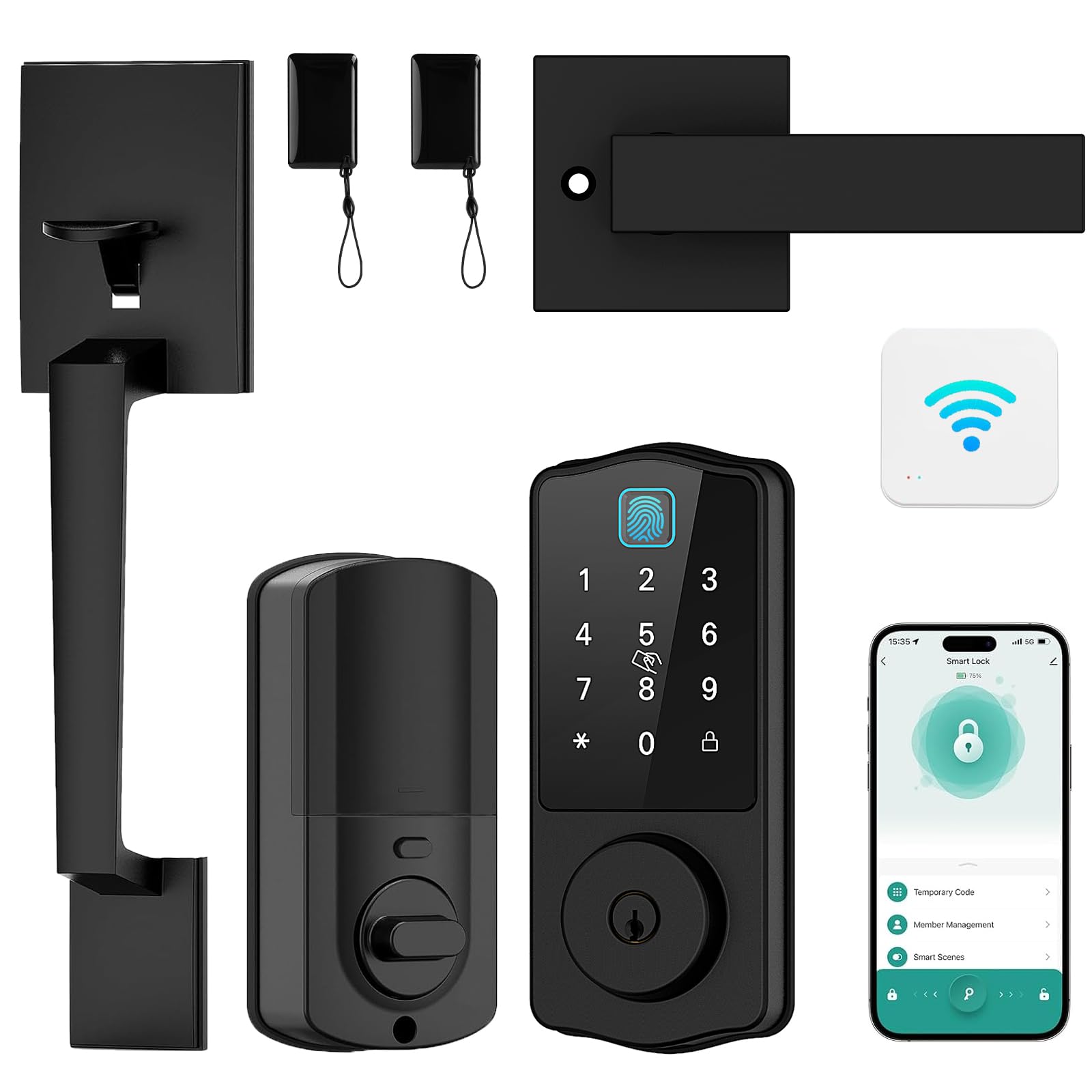 Photo 1 of WiFi Front Door Lock, CINOP Keyless Entry Door Lock Deadbolt with Handle Set, Smart Locks for Front Door, Keypad Deadbolt Lock with Handle, Bluetooth Enabled with Alexa Voice Control, Black